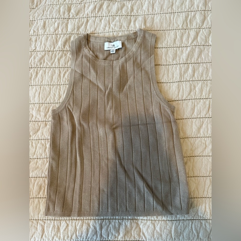 Tan ribbed crop top tank
